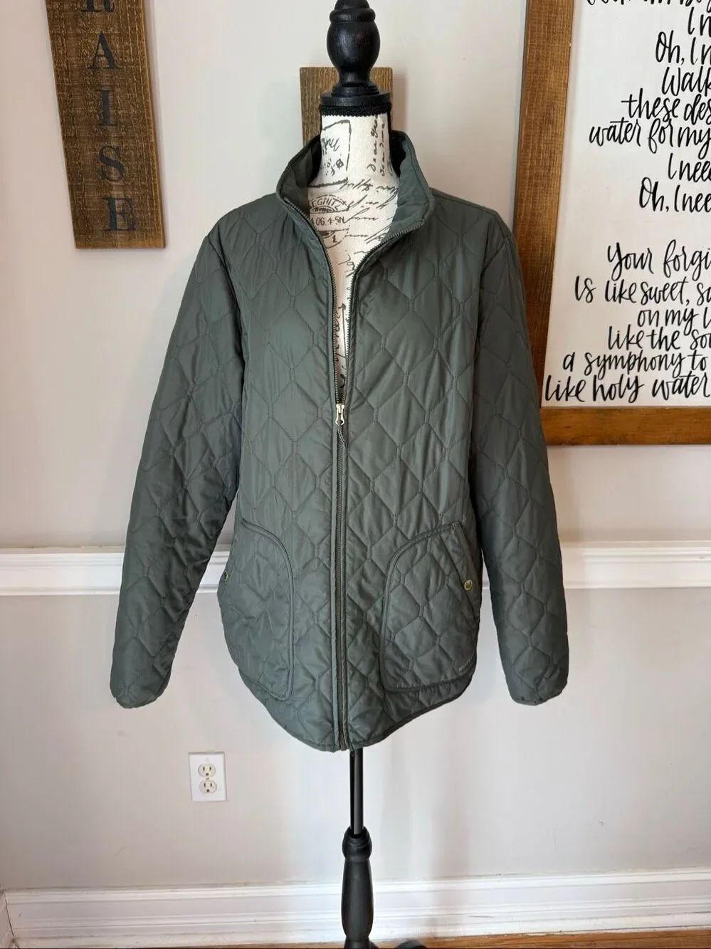 Eddie Bauer Women’s Full Zip Diamond Quilted Puffer Jacket Army Green Size XL